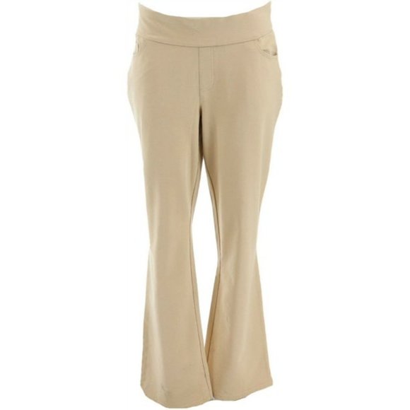 NWT DENIM & CO COMFY KNIT LIGHTLY BOOT-CUT JEANS CLASSIC BEIGE 6 - Picture 1 of 8